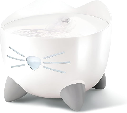 PIXI Cat Water Fountain, 2.5 L, White, Modern Cat Fountain, Silent Pump for Indoor Cats, Different Flow Settings, Fontaine Pour Chat, Pet Water Fountains